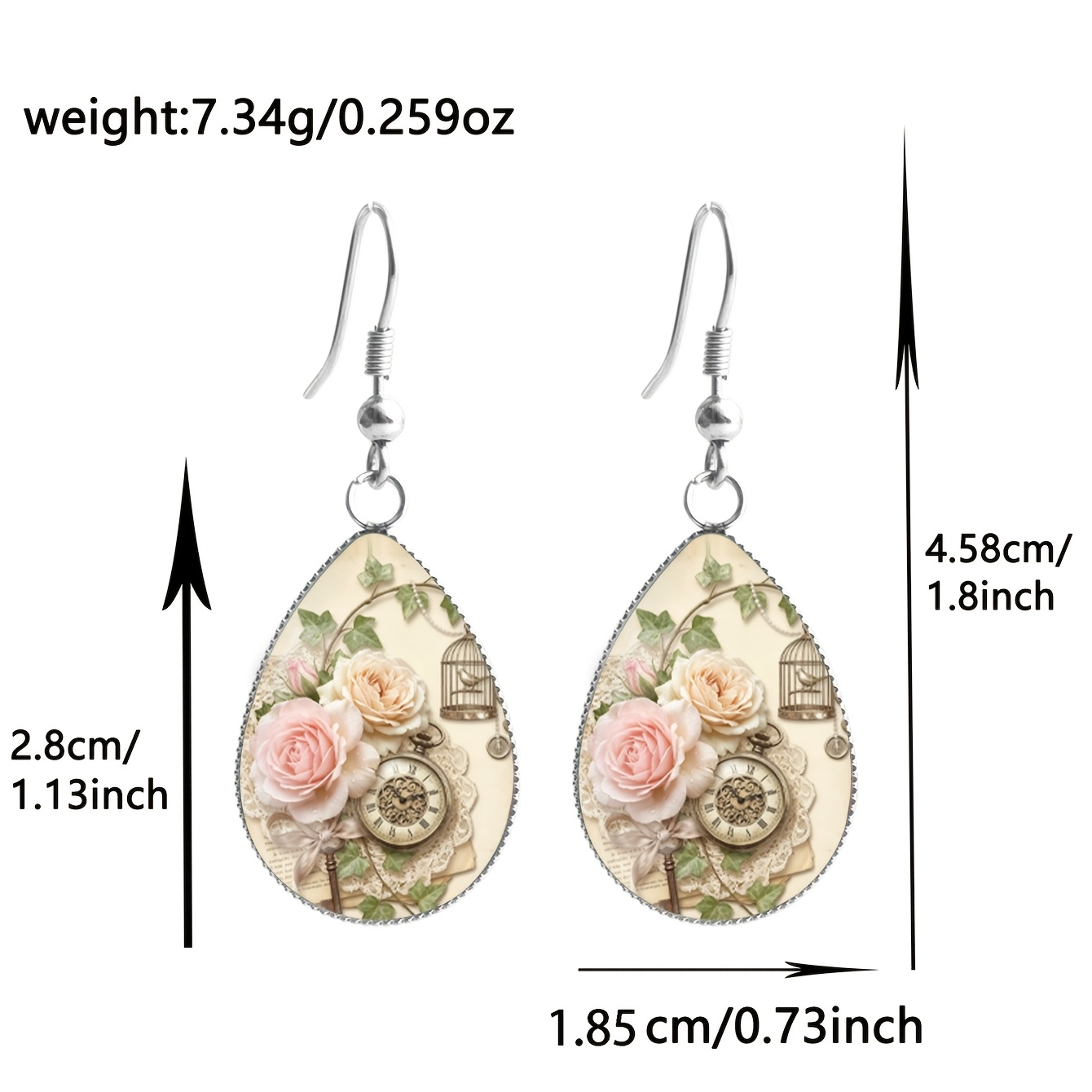 Rose-themed Pocket Watch Cage Pattern Drop Earrings, Romantic Style